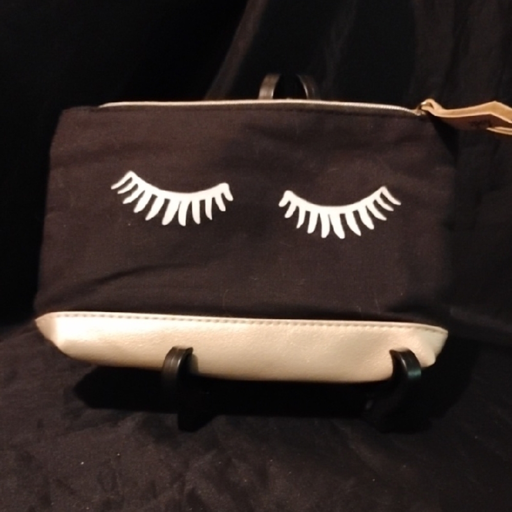 Ipsy Black and White Cosmetic Bag with Eyelash Design